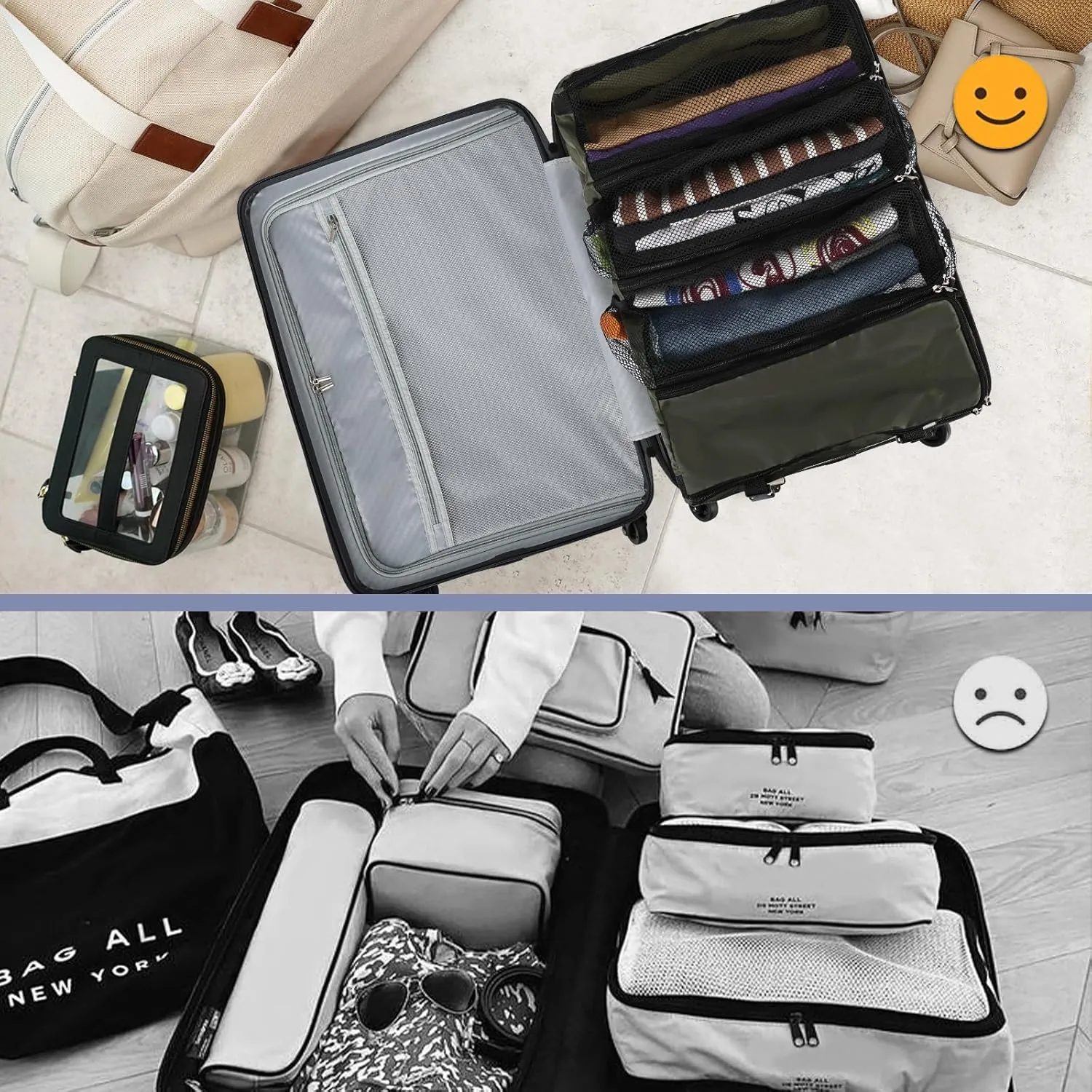 Surblue Travel Hanging Luggage Organizer Portable Suitcase Closet Organizer Multiple Compartments Collapsible Compression Packing Cubes Shelf, Green, M