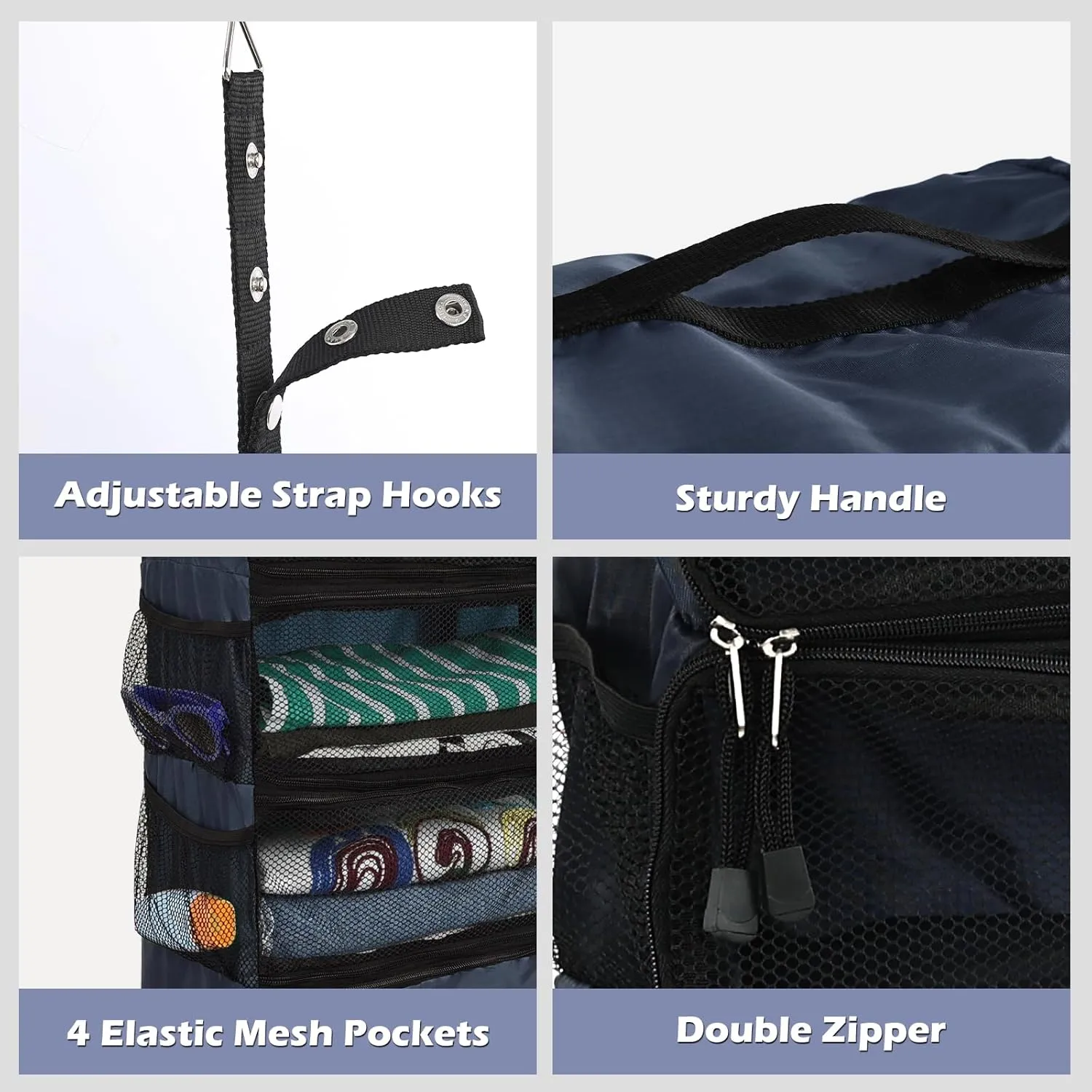 Surblue Travel Hanging Luggage Organizer Portable Suitcase Closet Organizer Multiple Compartments Collapsible Compression Packing Cubes Shelf, Navy, M
