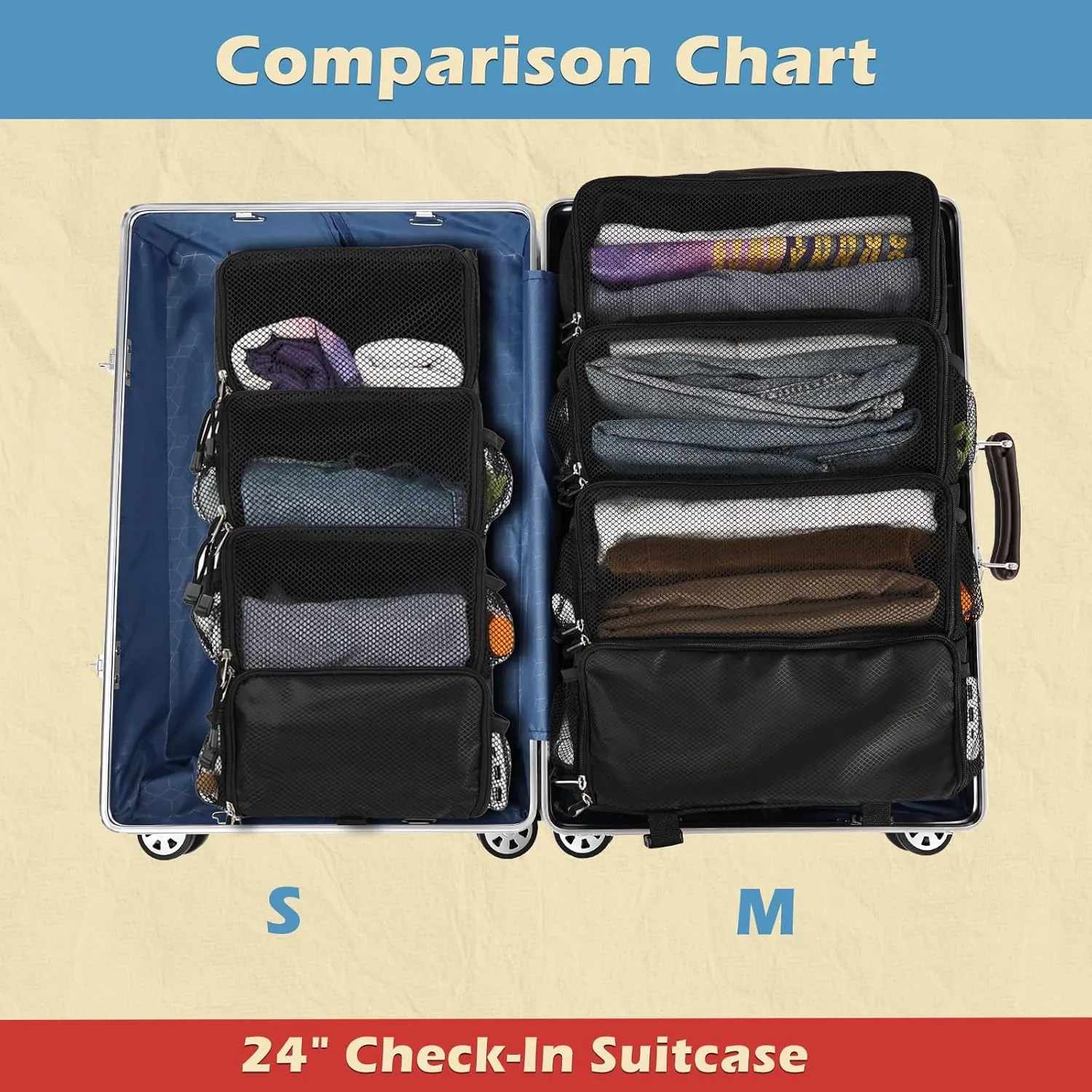 Surblue Travel Hanging Packing Cubes with 2 Hooks Hanging Shelves for Luggage Organizers, Portable Compression 4 Shelf Closet Organizers, Small, Black