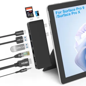 Surface Pro 9/Pro 11 Hub Docking Station with 4K HDMI, Thunerbolt 4(8K Video 40Gbps 100W Power), 100M Ethernet, USB3.0, SD TF Card Slot, 3.5mm Audio, Triple Display for Surface Pro 9/Pro X Accessories