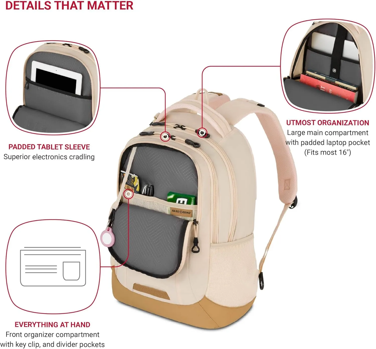 SwissGear Cecil 5505 Laptop Backpack, Cream/Warm Sand, 18-Inch