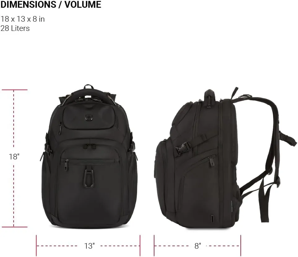 SwissGear Endure ScanSmart Laptop Backpack, Black, 17.75-Inch
