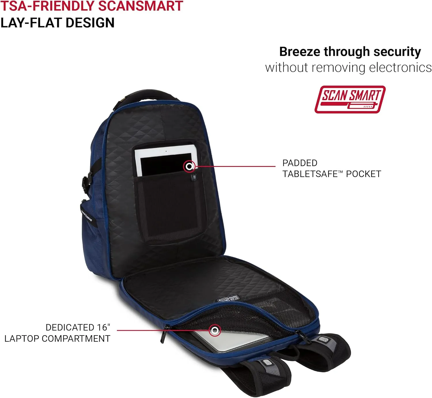 SwissGear Endure ScanSmart Laptop Backpack, Navy Ballistic, 17.75-Inch