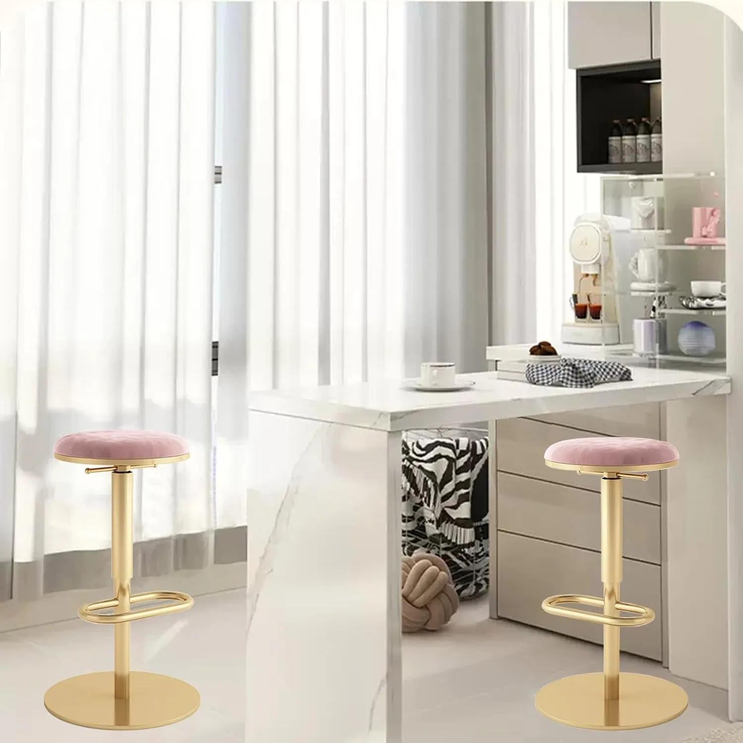 Swivel Bar Stools with Backrest Set of 2 Counter Height Bar Stool VelvetHeight Adjustable with Metal Base