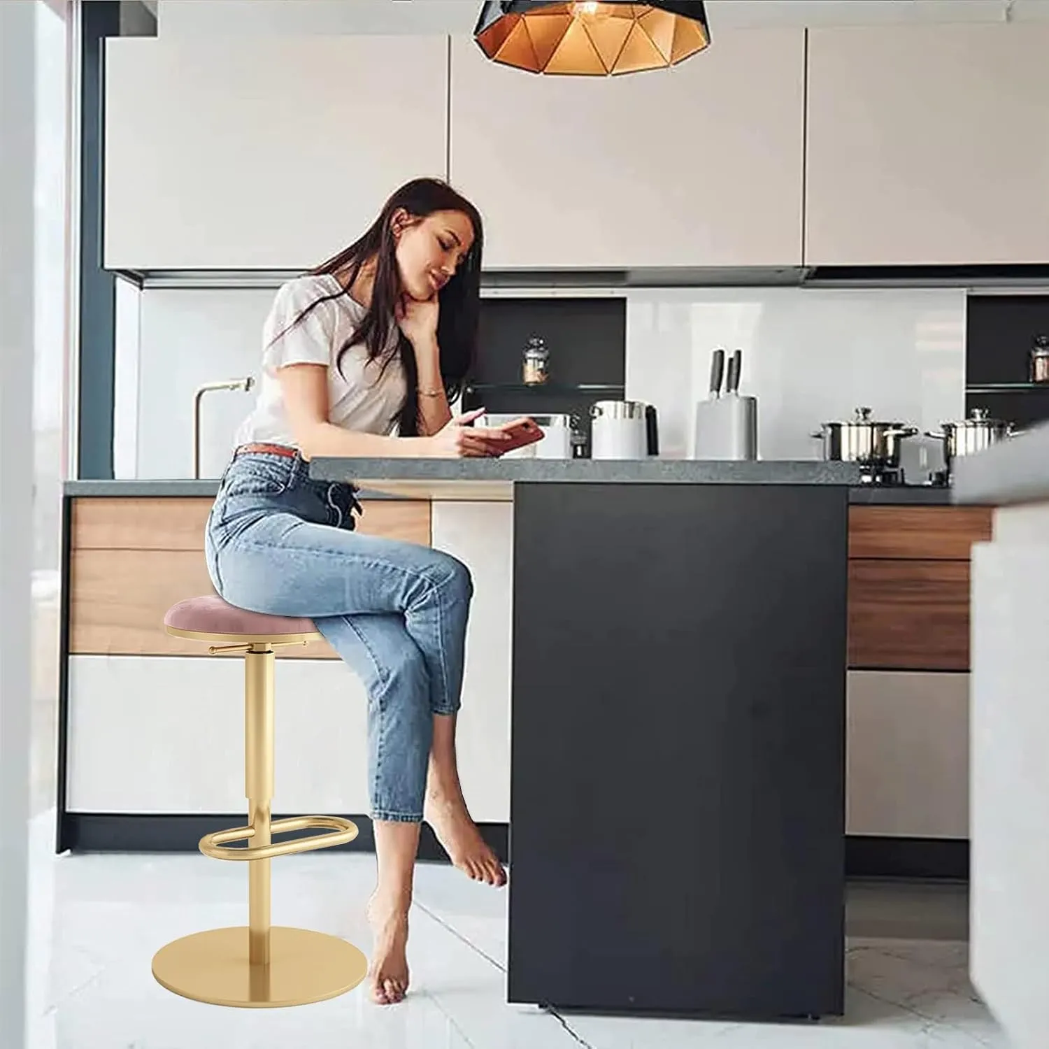 Swivel Bar Stools with Backrest Set of 2 Counter Height Bar Stool VelvetHeight Adjustable with Metal Base