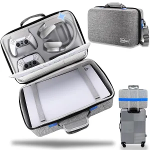SWOJG Hard Shell Carrying Case Compatible with PS5, PS5 Pro, Travel Protective Bag Suitable for Playstation 5 Digital Edition, Console, Controllers, Headset and Gaming Accessories, Grey