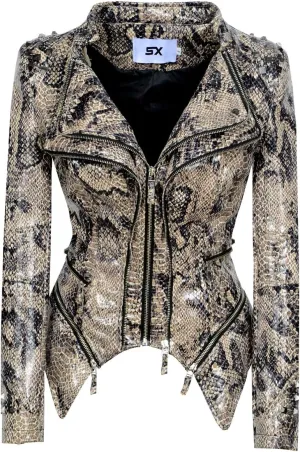 SX Women's Fashion Studded Perfectly Shaping Faux Leather Biker Jacket