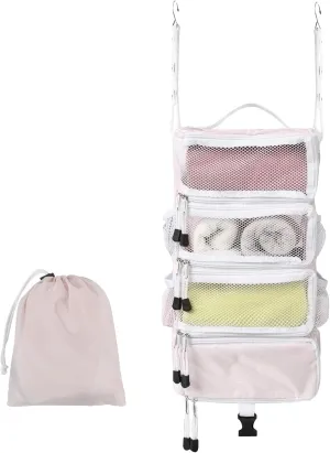TABITORA Travel Luggage Organizer Hanging Packing Cubes Portable Hanging Shelves Carry on Closet for Suitcase with 2 Hooks,Collapsible(Pink,S)