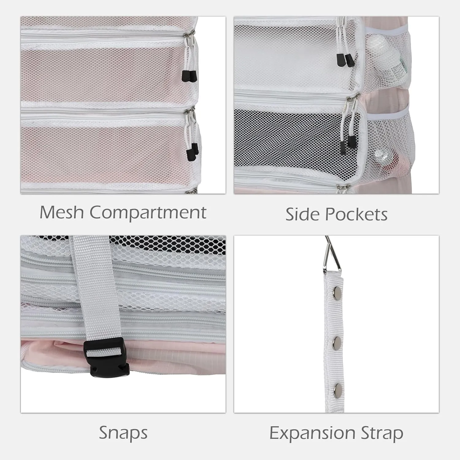 TABITORA Travel Luggage Organizer Hanging Packing Cubes Portable Hanging Shelves Carry on Closet for Suitcase with 2 Hooks,Collapsible(Pink,S)