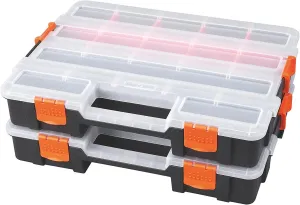 Tactix 320034 15-Compartment Interlocking Small Parts Organizer In Black (2 Pack)