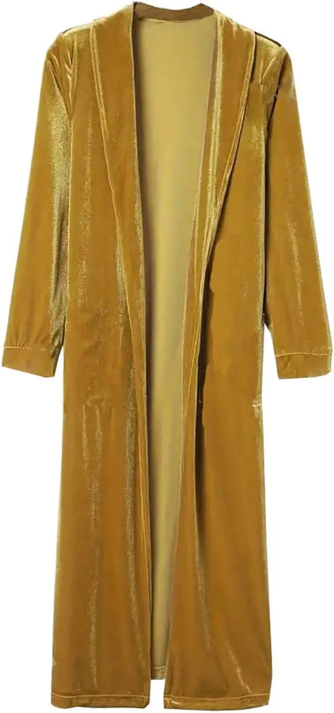 TANGNADE Velvet Cardigan Jackets for Women Long Lapel Collar Open Front Elegant Velour Blazer Cardigan Trench Coat