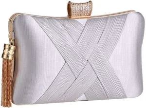 Tanpell Women's Evening Clutch Bags Silk Satin Party Handbags Bridal Wedding Purses with Tassel Pendant