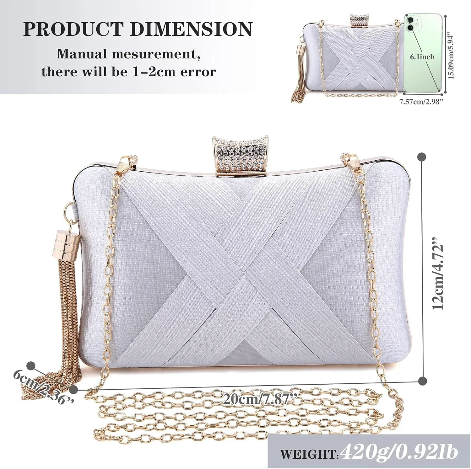 Tanpell Women's Evening Clutch Bags Silk Satin Party Handbags Bridal Wedding Purses with Tassel Pendant