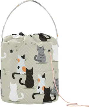 Tatenale Crochet Bag Yarn Bag Knitting Project Bag with Pockets and Handle Portable Yarn Storage Organizer Tangle Free 8.3x11 Inch Cat Back