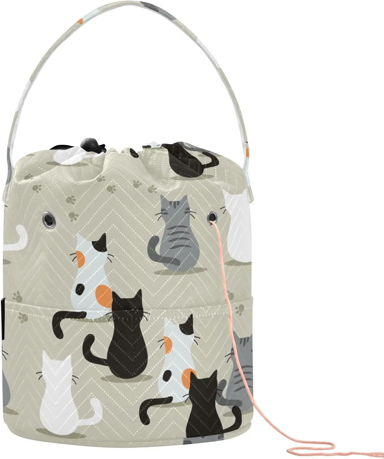 Tatenale Crochet Bag Yarn Bag Knitting Project Bag with Pockets and Handle Portable Yarn Storage Organizer Tangle Free 8.3x11 Inch Cat Back