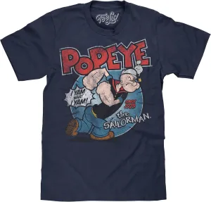 Tee Luv Popeye The Sailorman T-Shirt - I Yam What I Yam Popeye Cartoon Shirt