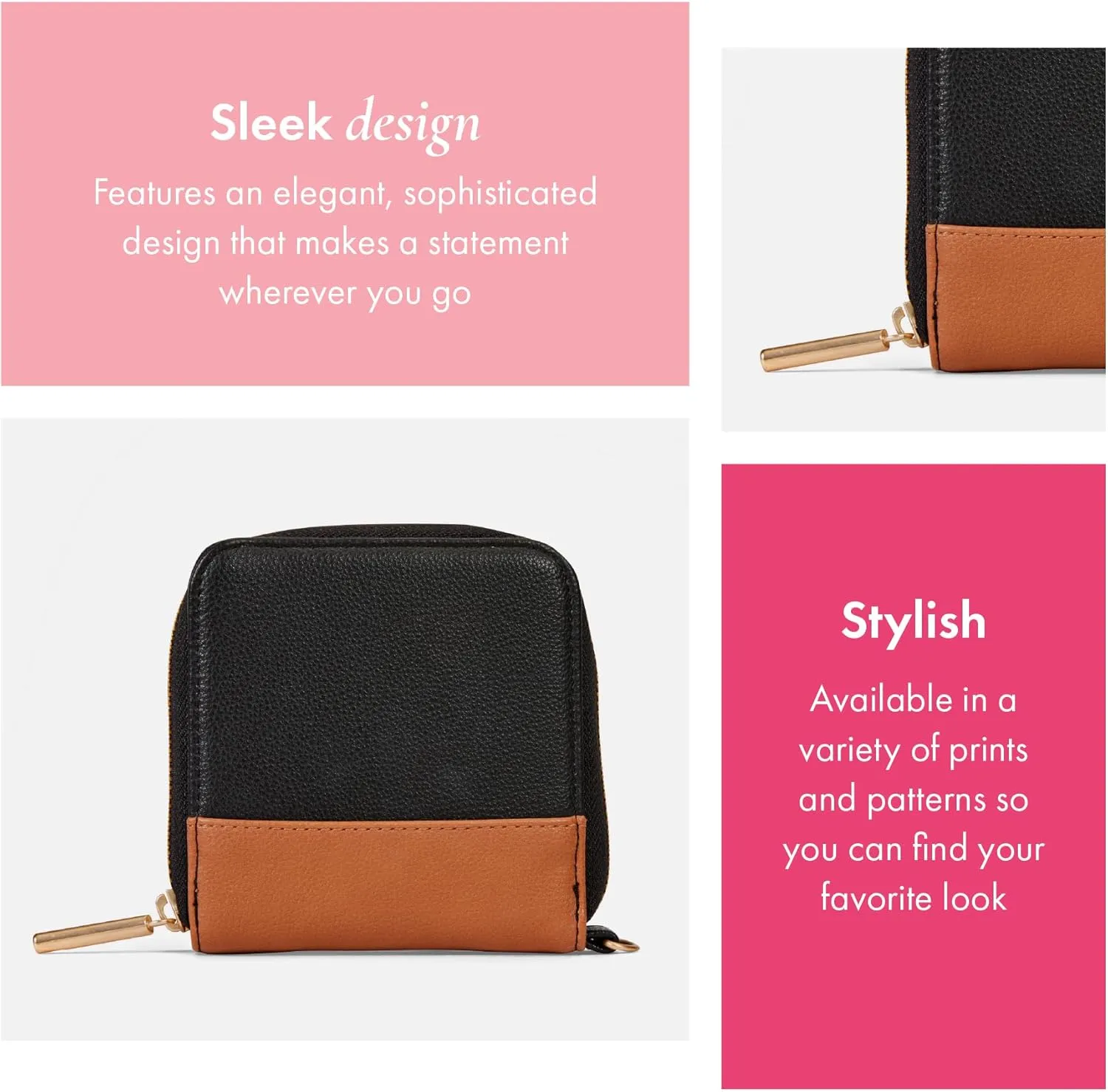 THIRTY-ONE Gifts Mini All About the Benjamins Wallet, Mini Card Wallet for Women, Small Zipper Wallet with Bill Slot, Black Smooth Pebble