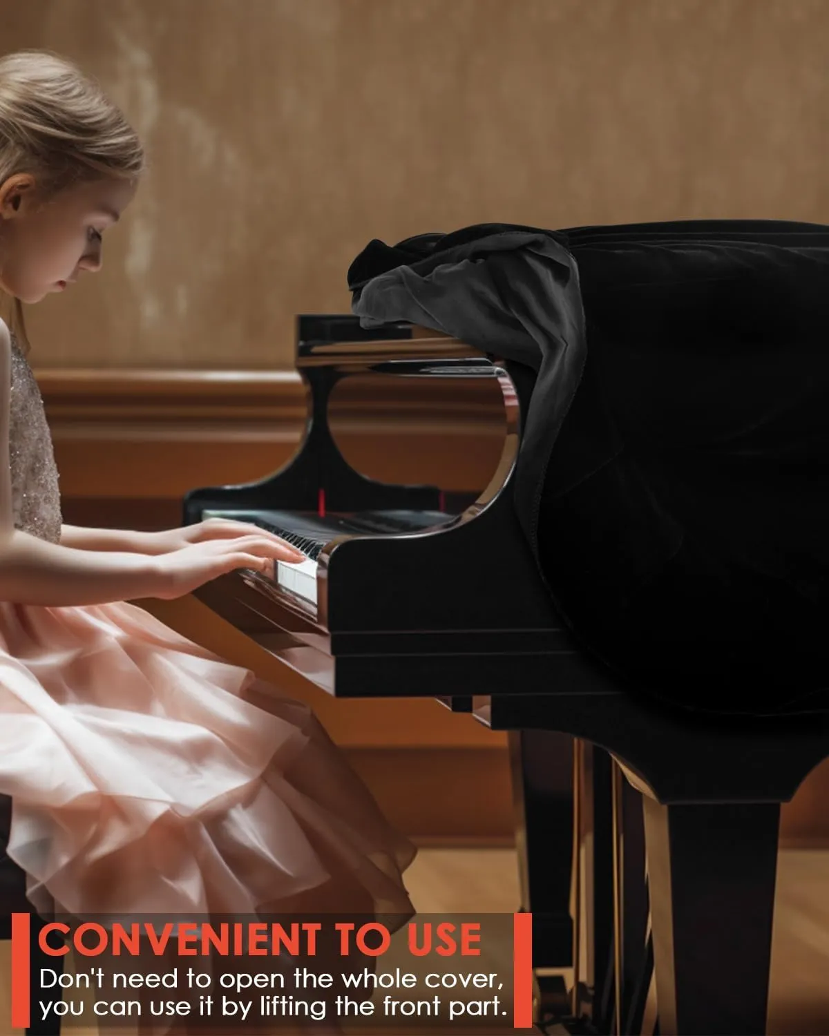 TINDTOP Grand Piano Cover, Velvet Dustproof Baby Piano Cover Washable Soft Bordered Decorated Full Triangle Piano Protective Cover (M)