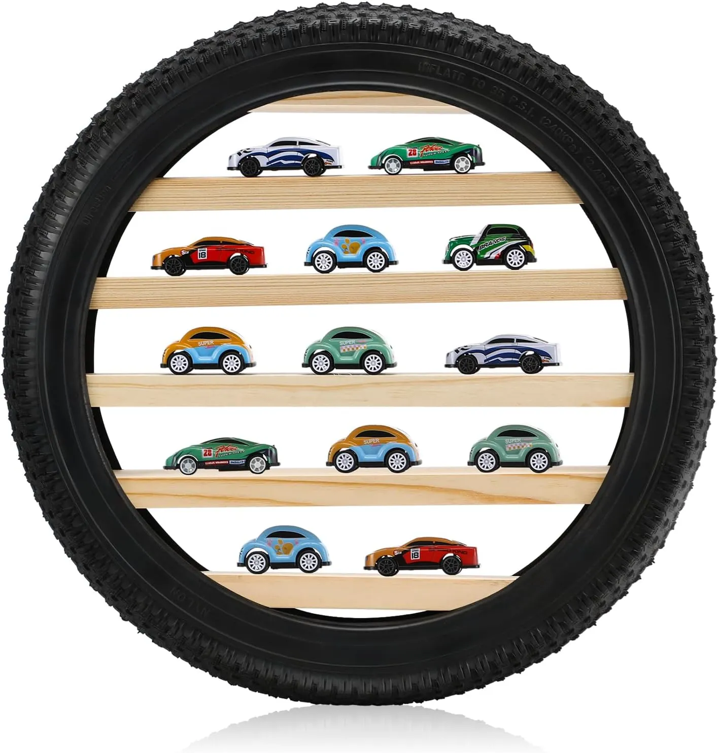 Tire Toy Box Wall Car Display Shelf Model Car Display Case Stand for 1/64 Collectibles Cars,Collectibles,Toy Figurines(Diameter 16 Inches)