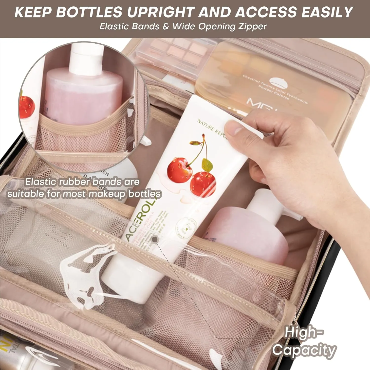 Toiletry Bag with Hanging Hook, Portable Makeup Cosmetic Bags, Space-efficient, Collapsible Moving, making it more suitable for Travel