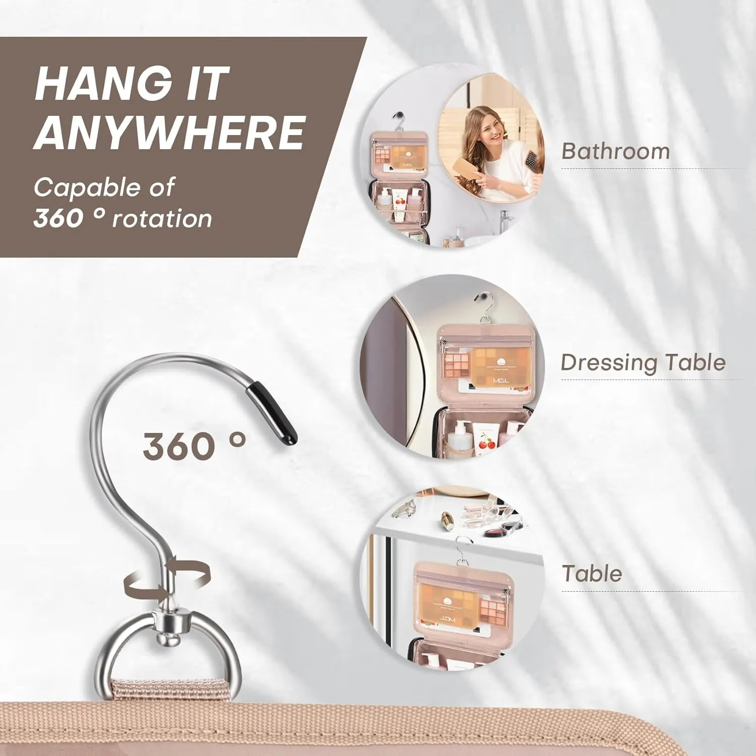 Toiletry Bag with Hanging Hook, Portable Makeup Cosmetic Bags, Space-efficient, Collapsible Moving, making it more suitable for Travel