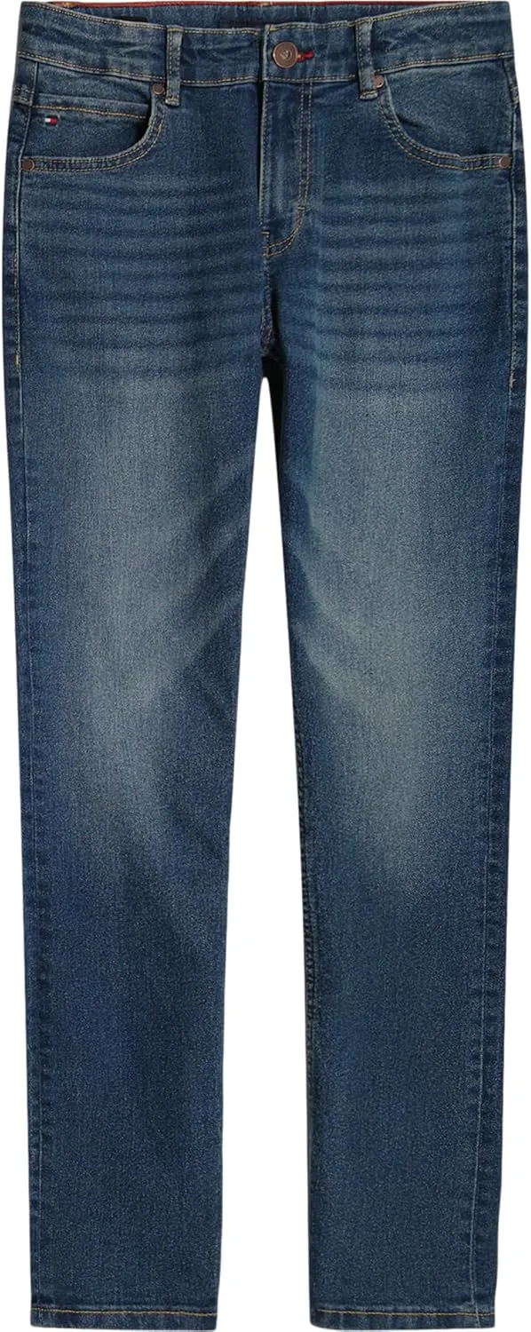 Tommy Hilfiger Boys' 5-Pocket Stretch Slim Straight Leg Denim Jean, Zipper Fly & Button Closure