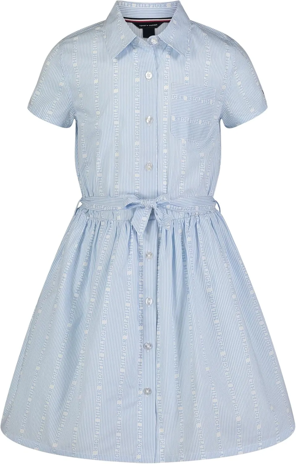 Tommy Hilfiger Girl's Short Sleeve Lightweight Denim Dress, Collared With Cinched Waist