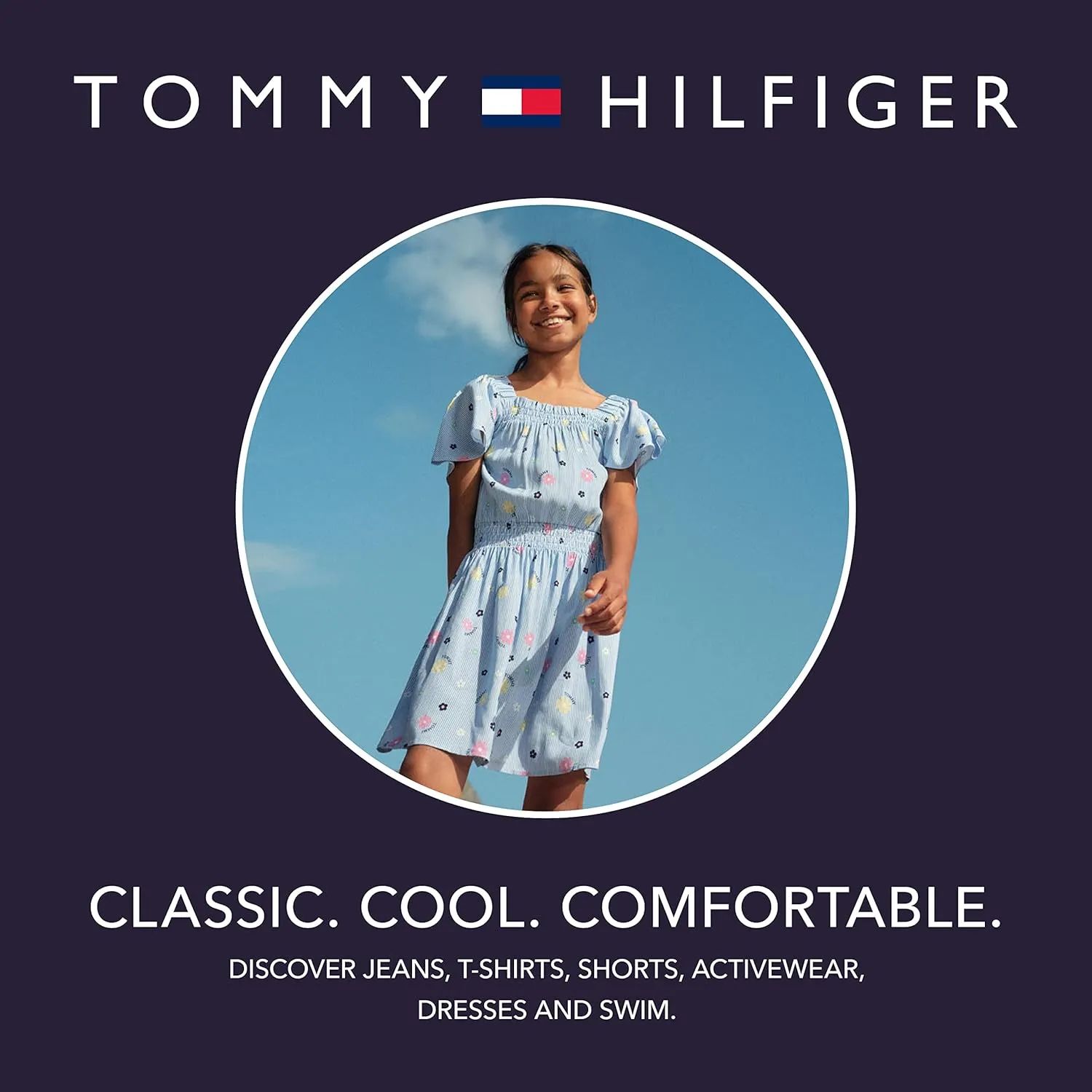 Tommy Hilfiger Girl's Short Sleeve Lightweight Denim Dress, Collared With Cinched Waist