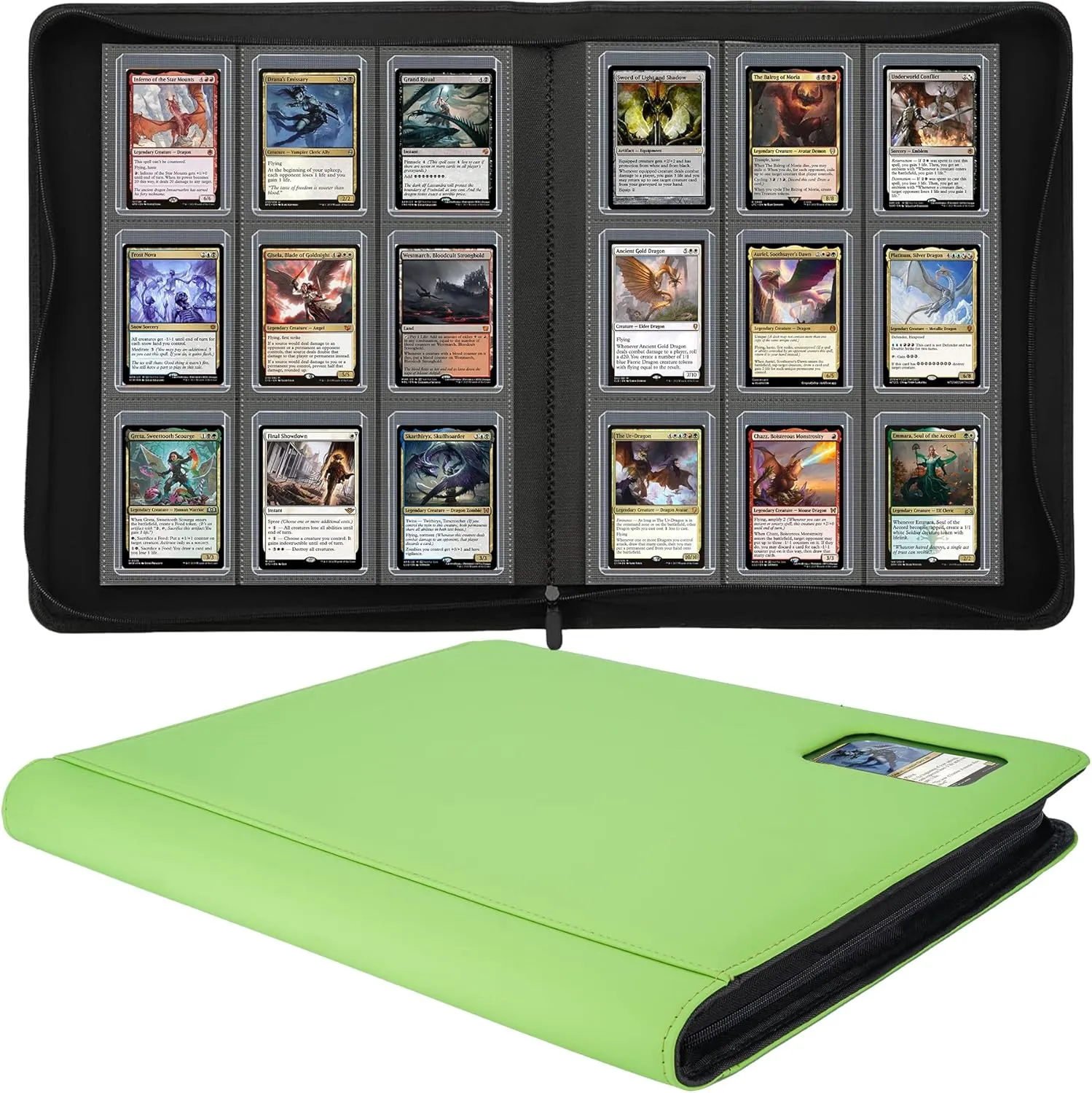 Top Loader Binder for Cards (Clear Window), Holds 288 Cards in 3"x4" Toploaders, Trading Card Binder 9 Pocket for TCG, MTG, YGO, Game Cards, Sports Cards(Green Grass)