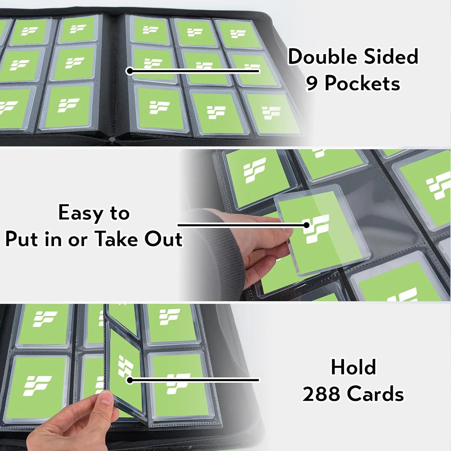 Top Loader Binder for Cards (Clear Window), Holds 288 Cards in 3"x4" Toploaders, Trading Card Binder 9 Pocket for TCG, MTG, YGO, Game Cards, Sports Cards(Green Grass)