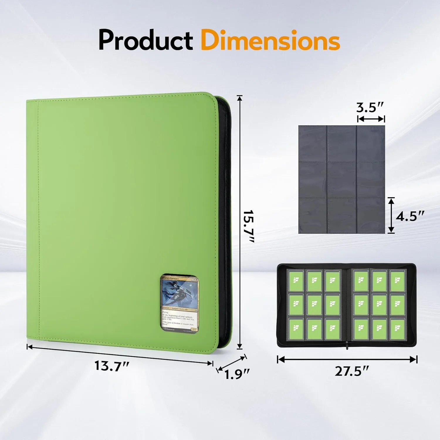 Top Loader Binder for Cards (Clear Window), Holds 288 Cards in 3"x4" Toploaders, Trading Card Binder 9 Pocket for TCG, MTG, YGO, Game Cards, Sports Cards(Green Grass)