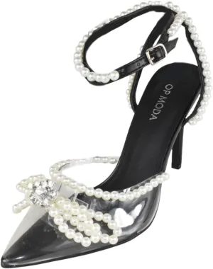 TOP Moda Shoes Women Stiletto High Heels Pointed-Toe Ankle Strap Bling Rhinestone Parson