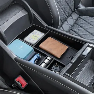 TOPINSTALL 25 New Console Organizer Compatible with 2024 2025 VW Atlas/Atlas Cross Sport Accessories, Armrest Box Storage Console Tray with Coin Holder Insert Interior Accessories
