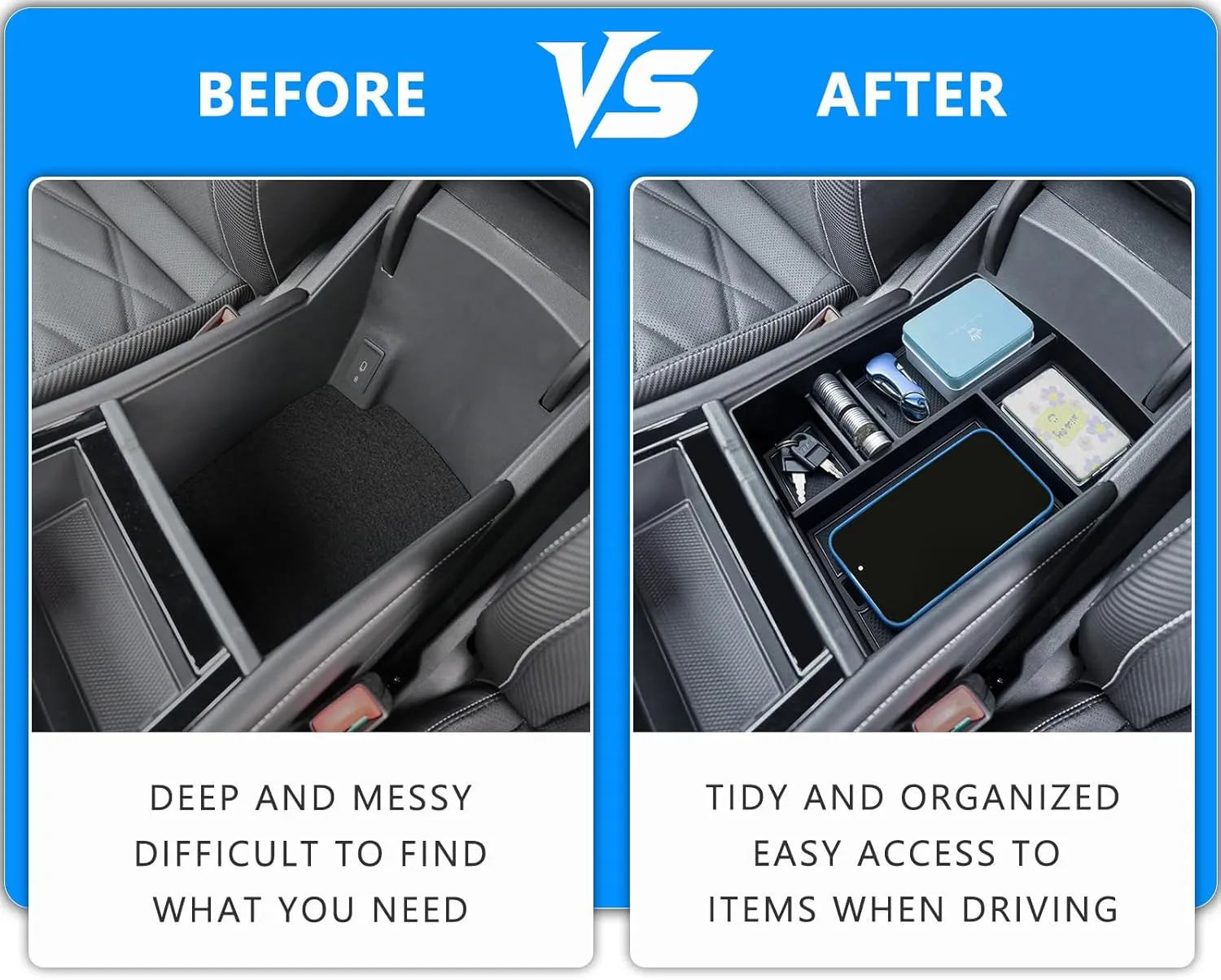 TOPINSTALL 25 New Console Organizer Compatible with 2024 2025 VW Atlas/Atlas Cross Sport Accessories, Armrest Box Storage Console Tray with Coin Holder Insert Interior Accessories