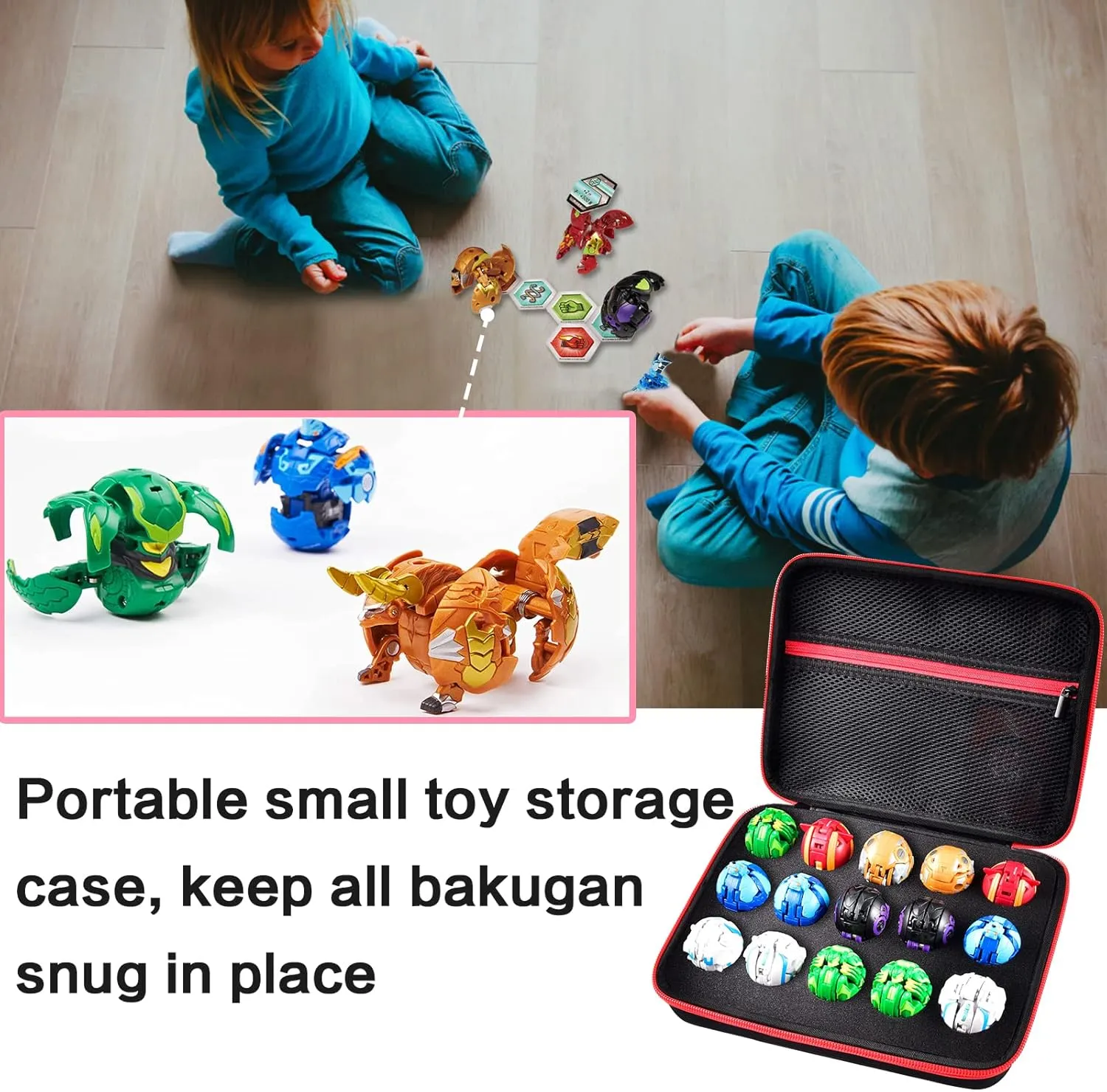 Toy Organizer Storage Case Compatible with Bakugan Figures, BakuCores and Armored Alliance, Geogan Rising Battle Action Figure, Mini Toys Container Holder Bakugons Box with Mesh Pocket (Bag Only)