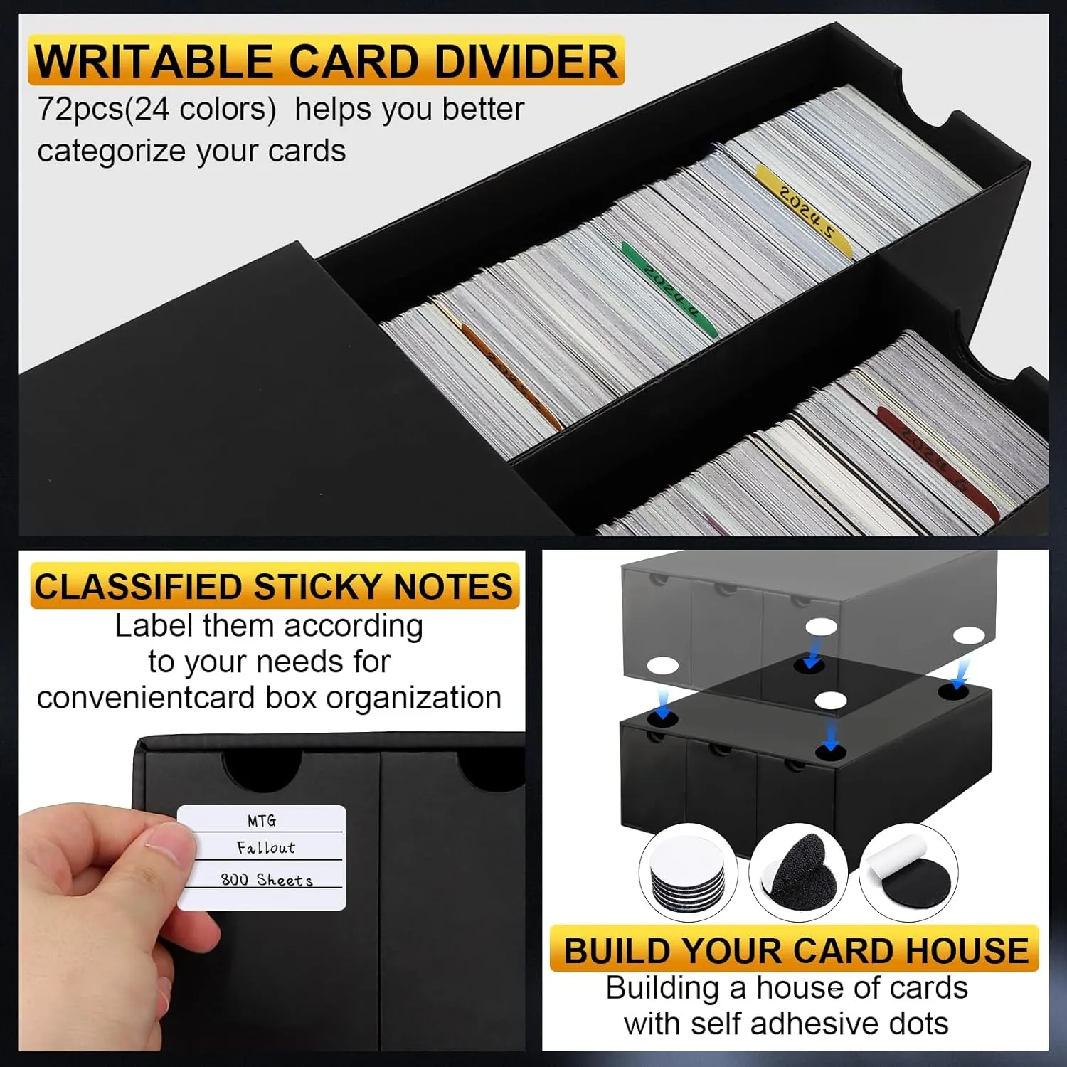 Trading Card Organizer - Card Storage Box with 21-600 CT Boxes - 72 Dividers, Labels and Tapes - 21000  Cards Capacity - Perfect for TCG, MTG, Sports Cards,Collectible Card Games