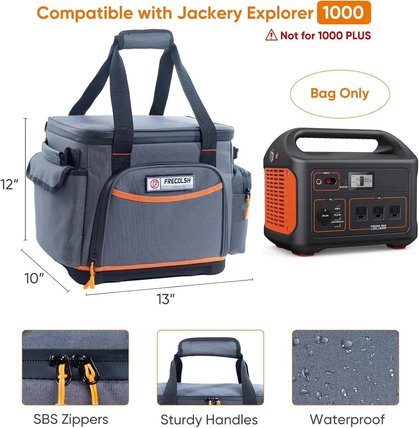 Travel Carrying Case Compatible with Jackery Explorer 1000, Portable Power Station Storage Case with Water- proof Bottom and Pocket for Jackery Accessories Solar Generator Storage Bag Only
