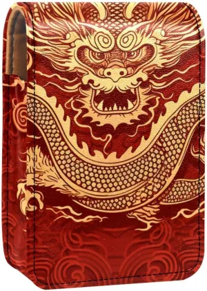 Travel Lipstick Organizer Case,Lipstick Case Portable Makeup Bag With Mirror,Chinese Gold Texture Dragons