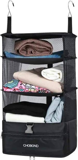 Travel Luggage Organizer Portable Hanging Travel Shelves Bag Multiple Compartments Packing Cube Organizer for Carry on Closet Suitcase Black