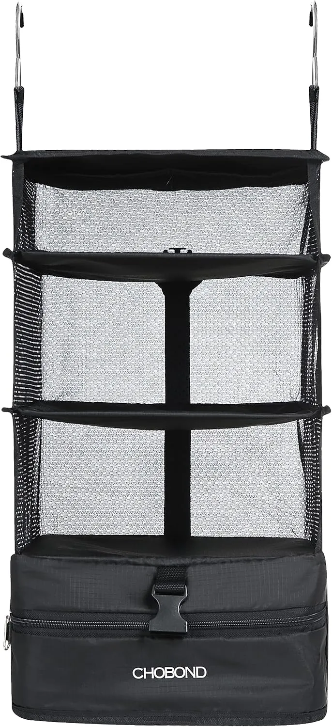 Travel Luggage Organizer Portable Hanging Travel Shelves Bag Multiple Compartments Packing Cube Organizer for Carry on Closet Suitcase Black