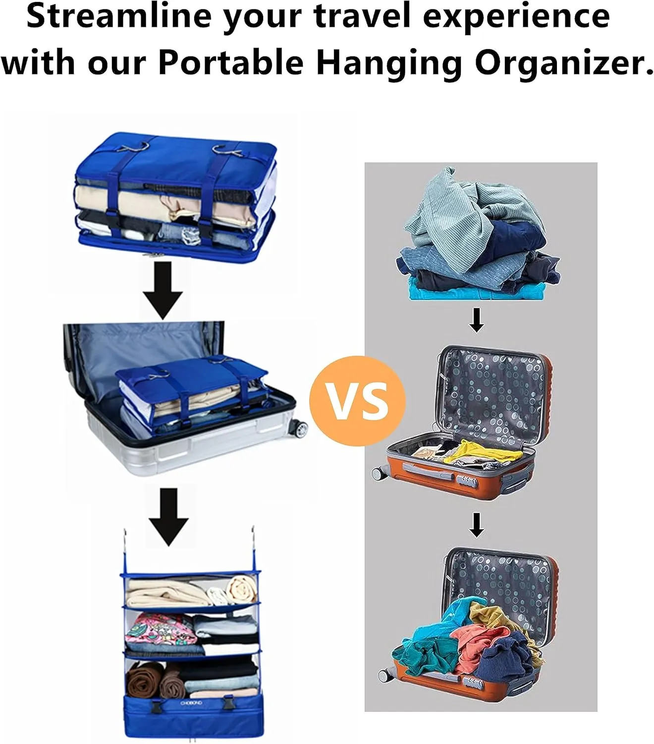 Travel Luggage Organizer Portable Hanging Travel Shelves Bag Multiple Compartments Packing Cube Organizer for Carry on Closet Suitcase Rose