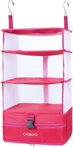 Travel Luggage Organizer Portable Hanging Travel Shelves Bag Multiple Compartments Packing Cube Organizer for Carry on Closet Suitcase Rose