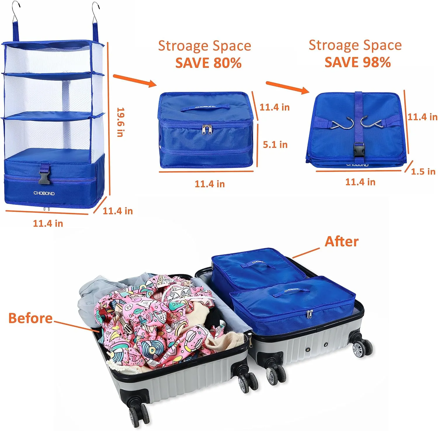 Travel Luggage Organizer Portable Hanging Travel Shelves Bag Multiple Compartments Packing Cube Organizer for Carry on Closet Suitcase Rose