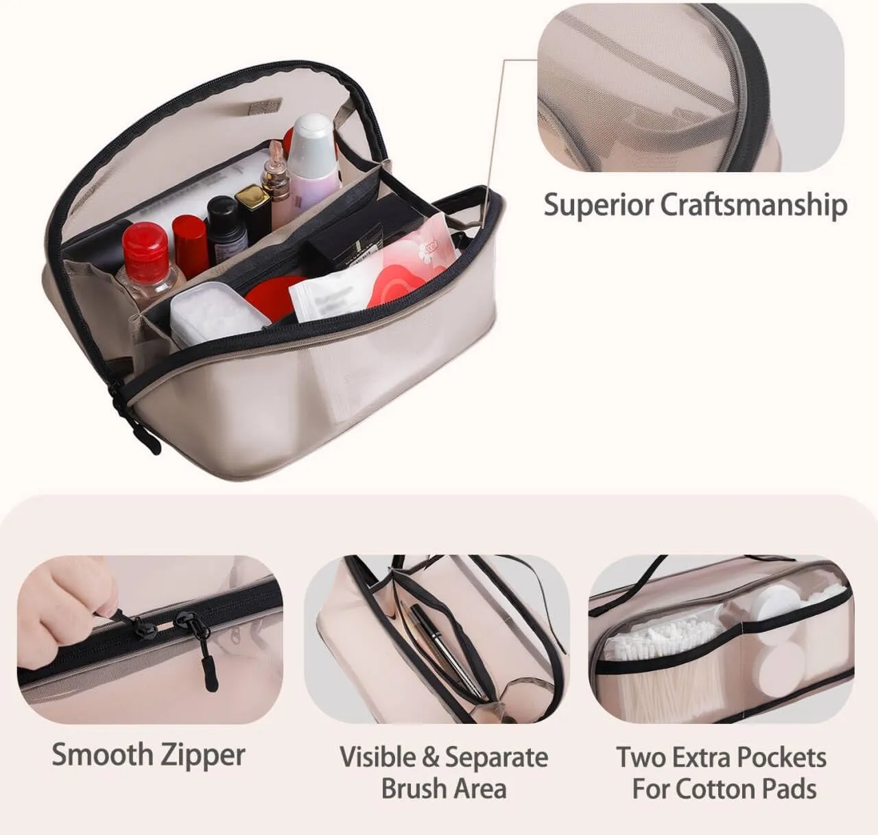 Travel Makeup Bag,Large Capacity Cosmetic Bags for Women,Toiletry Bag Make up Organizer with Divider and Handle (Pink)