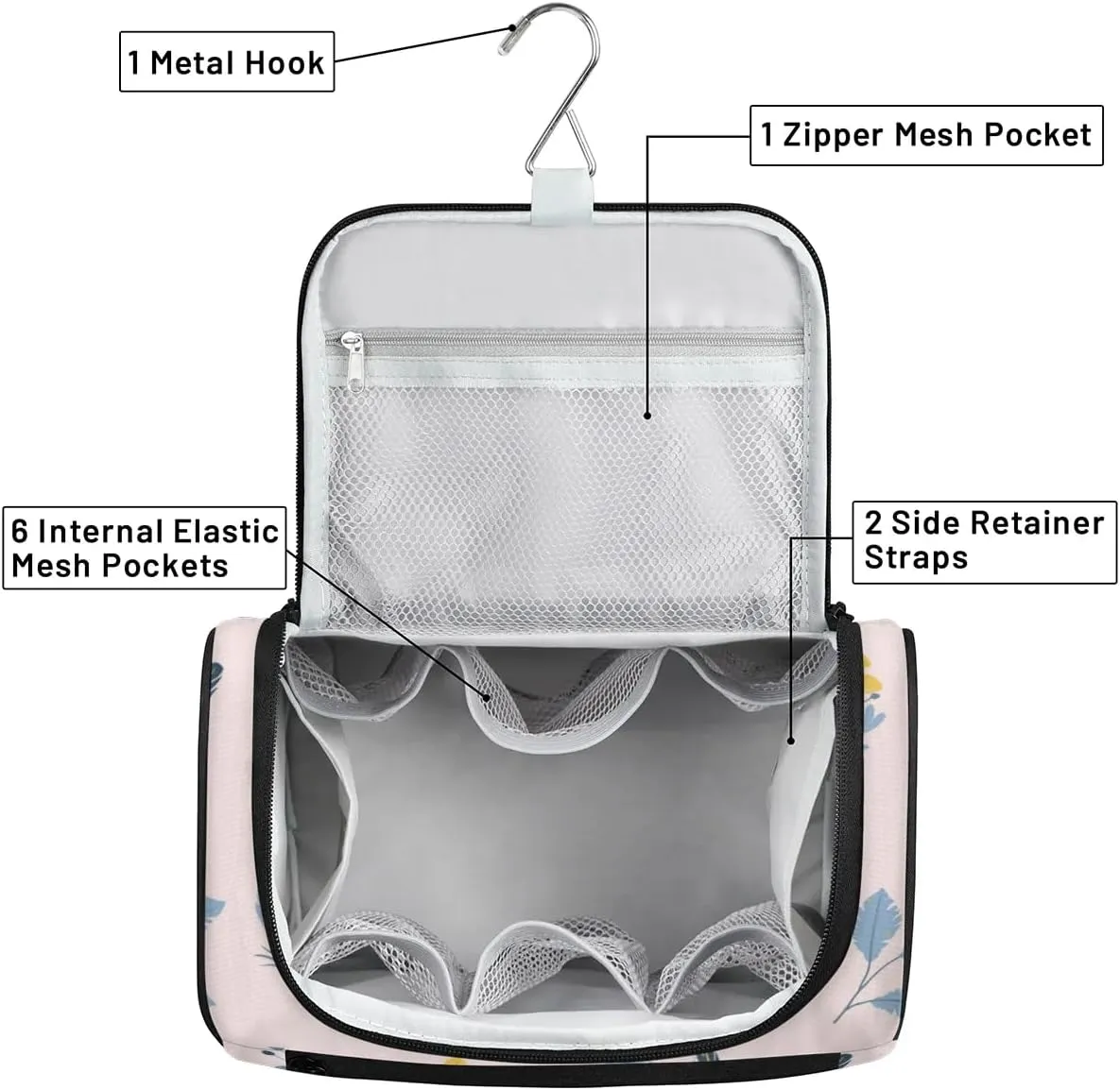 Travel Toiletry Bag for Women,Hanging Toiletry Bag Cosmetic Makeup Bag Travel Organizer for Accessories Toiletries,Travel Essentials Kit(Flower Leaves)