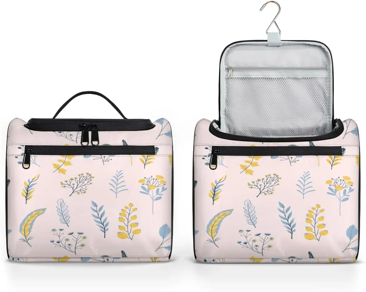 Travel Toiletry Bag for Women,Hanging Toiletry Bag Cosmetic Makeup Bag Travel Organizer for Accessories Toiletries,Travel Essentials Kit(Flower Leaves)