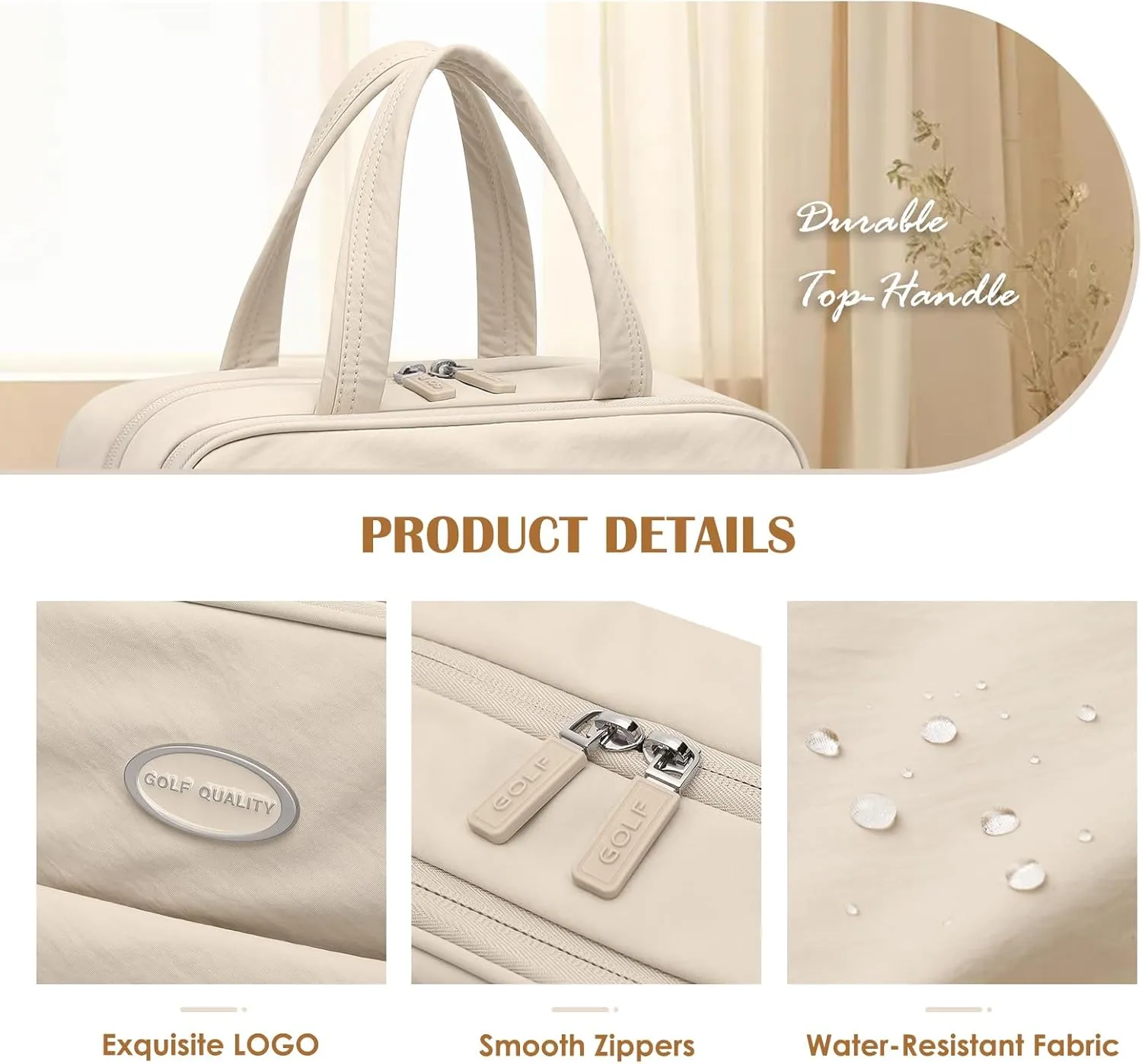 Travel Toiletry Bag with Jewelry Organizer,Hanging Toiletry Bag Carry-on Puffy Cosmetic Make up Bag Organizer for Travel Accessories,Essentials,Toiletries,Apricot