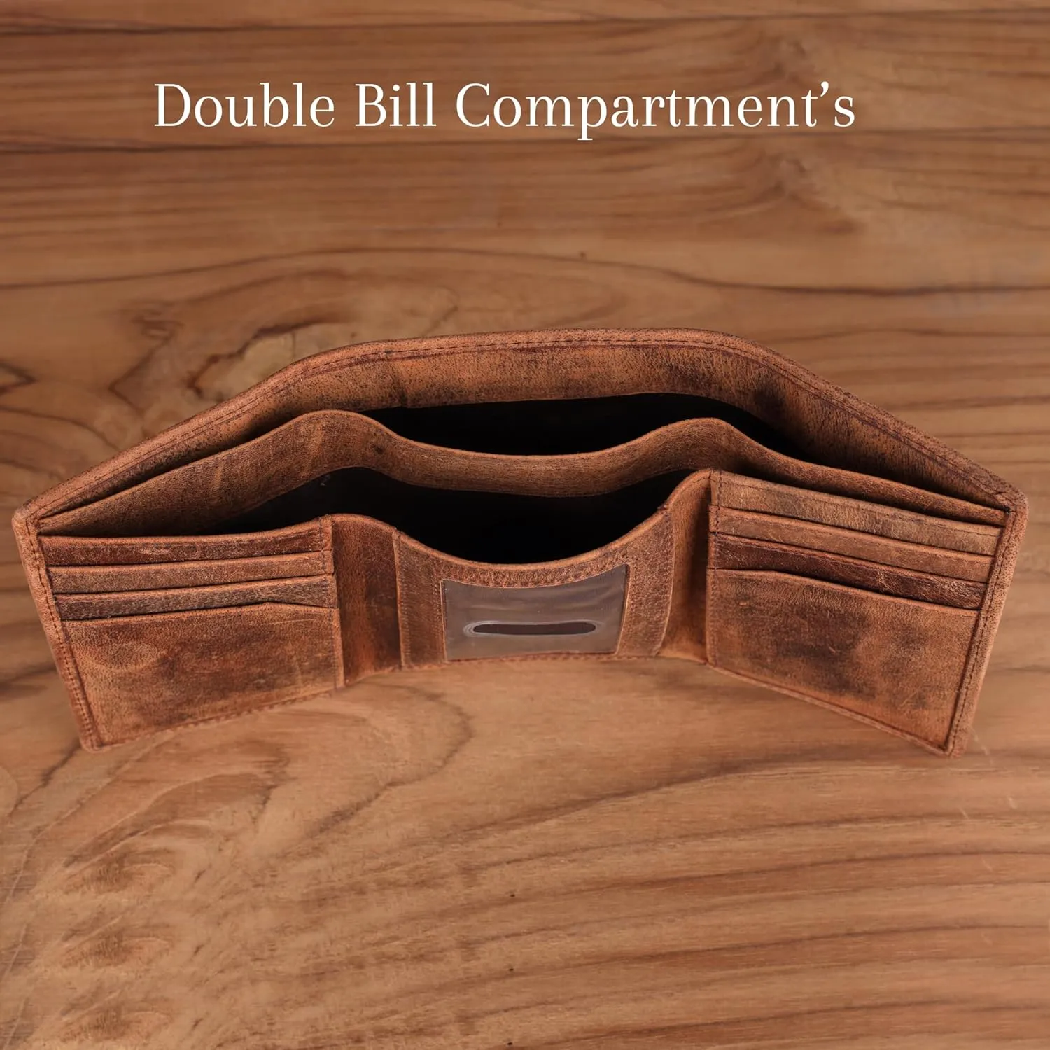 Trifold Wallet for Men, Full Grain Cowhide Leather, RFID Blocking, Gifts for Men (Deer)