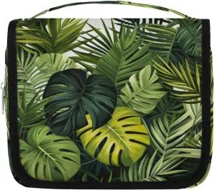 Tropical Palm Trees Hanging Travel Toiletry Bag Kit Makeup Case Cosmetics Organizer Jungle Plants Toiletry Bag for Women Make up Accessories Shampoo Body Cream Brushes Set