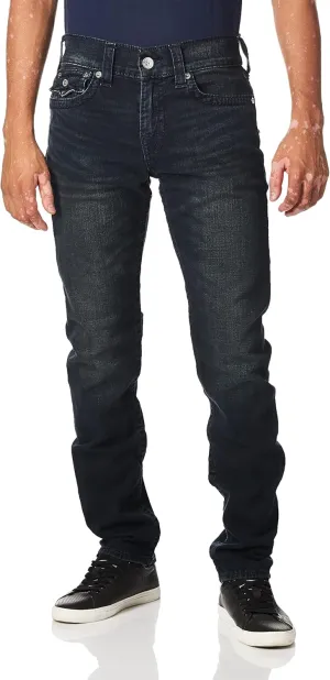 True Religion Men's Geno Big T Low Rise Slim Fit Jean with Back Flap Pockets